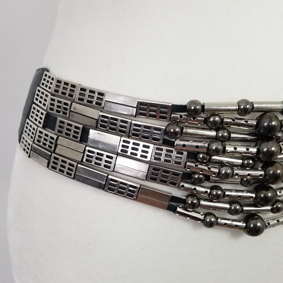 Vintage Avignon Chain Black Leather Belt Spain M/L - Picture 3 of 10